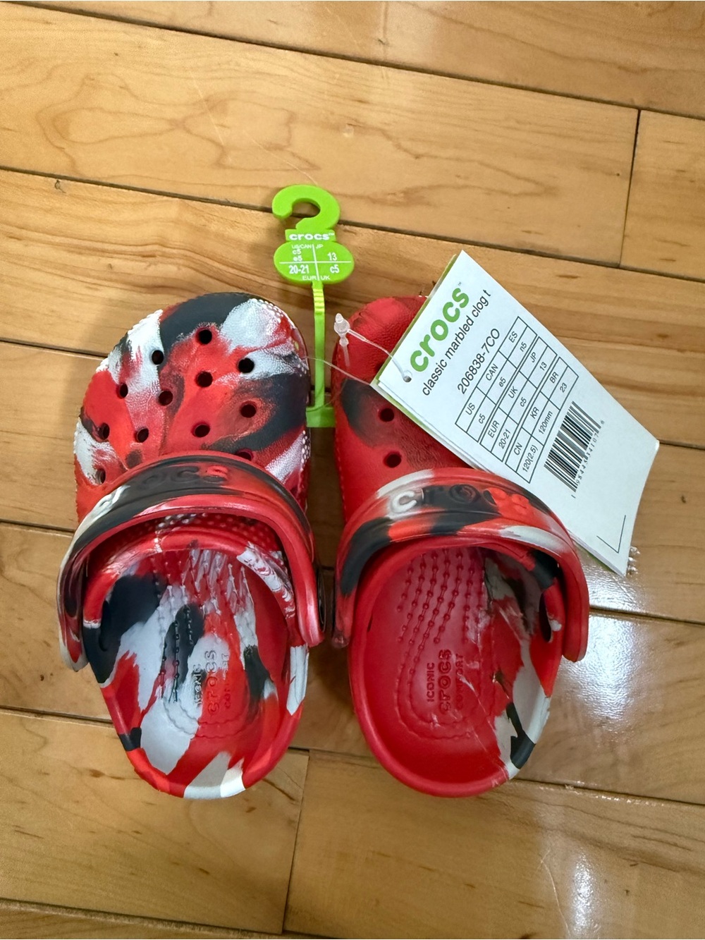 New In Bag Toddler Classic Crocs Red White Black Marble Clogs C5